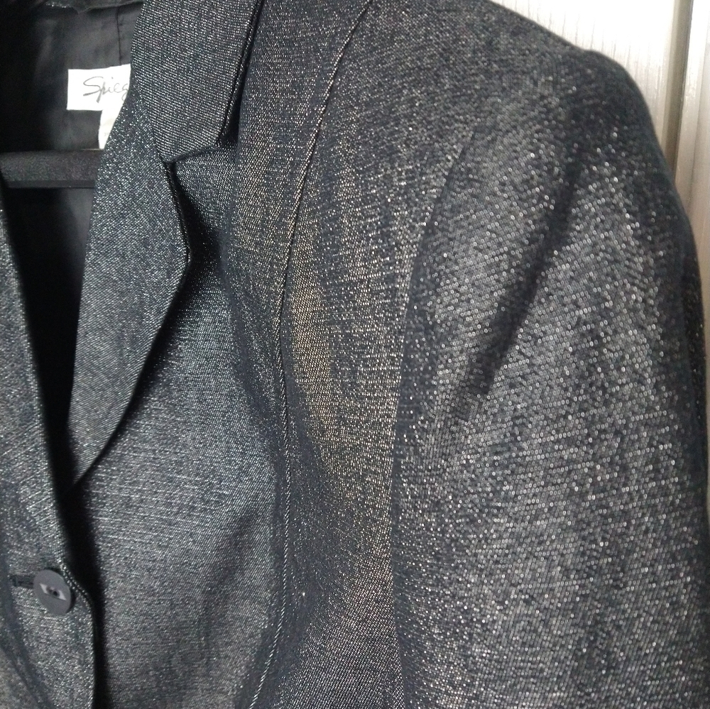 Spiegel black silver sparkle metallic threads fitted formal jacket. Size 8 - Picture 3 of 14